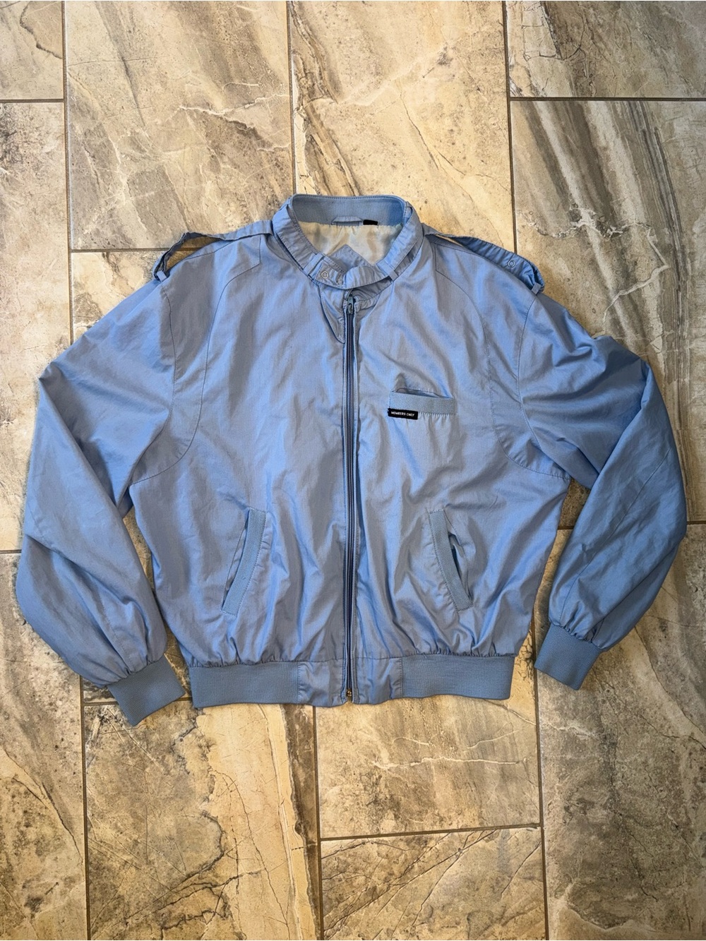 Vintage Members Only Light Blue Bomber Jacket with Zip Front